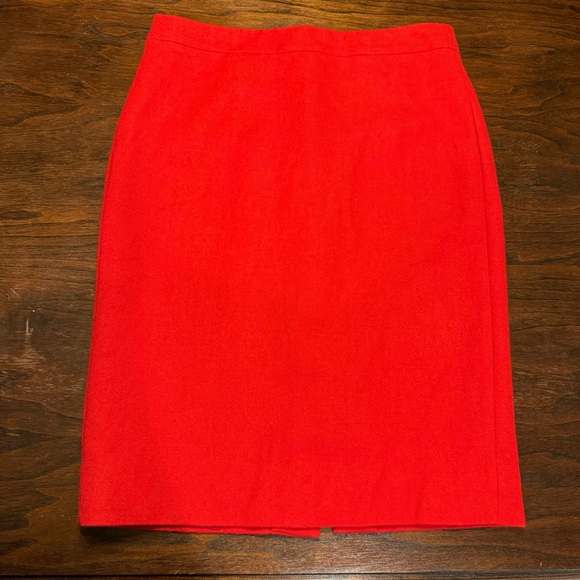 J. Crew NWOT Red 100% Wool Pencil Skirt Classic No. 2 Career Office Midi Vented - Picture 2 of 15